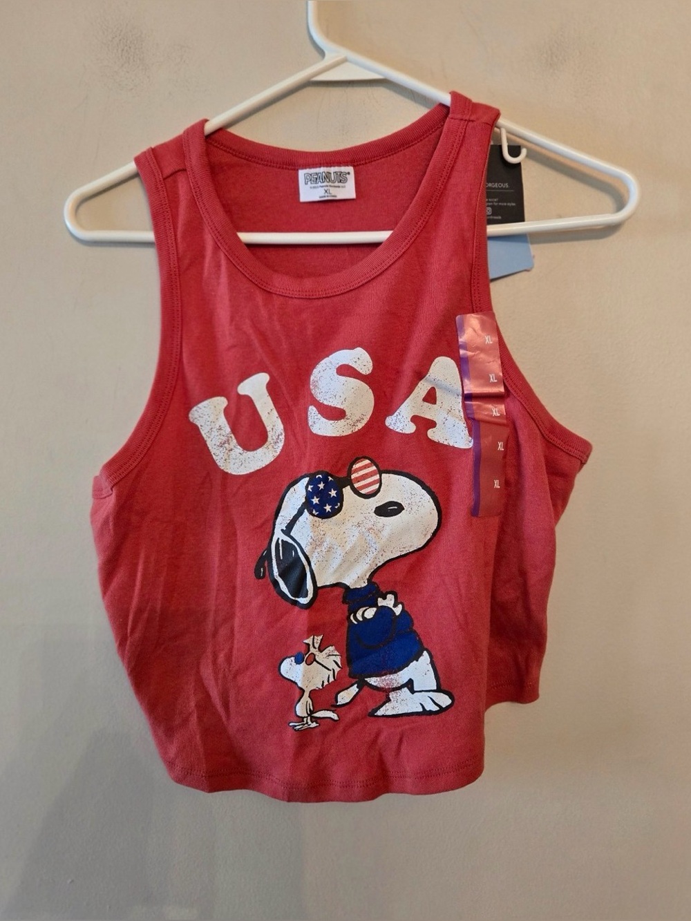 PEANUTS SNOOPY USA FITTED CROPPED TANK TOP SIZE Womens xl